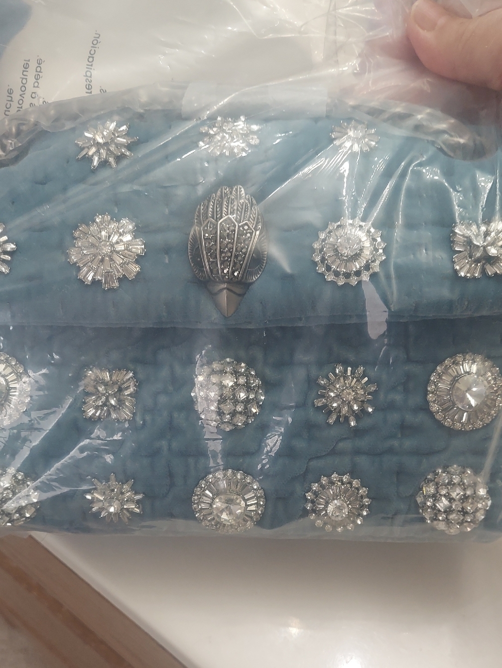 Kurt Geiger Teal Quilted Clutch with Crystal Embellishments